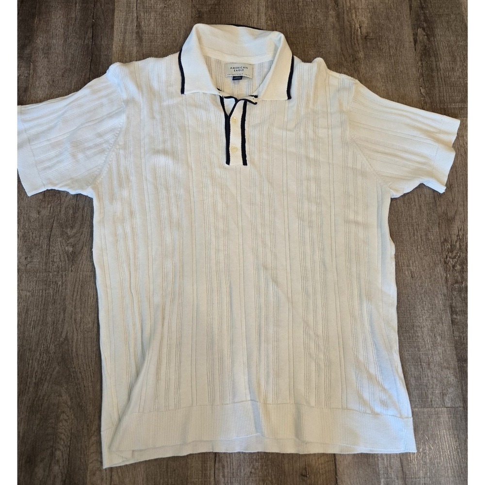 AE Weekend Tipped Short Sleeve Polo White‎ Size Large